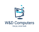 Een logo voor w&d computers toont een computermonitor met een blauwe achtergrond.