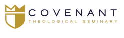 The logo for covenant theological seminary is a shield with a crown on it.