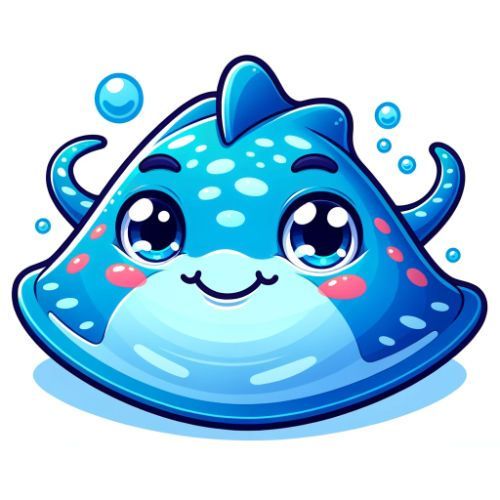 A cartoon illustration of a stingray with bubbles around it.