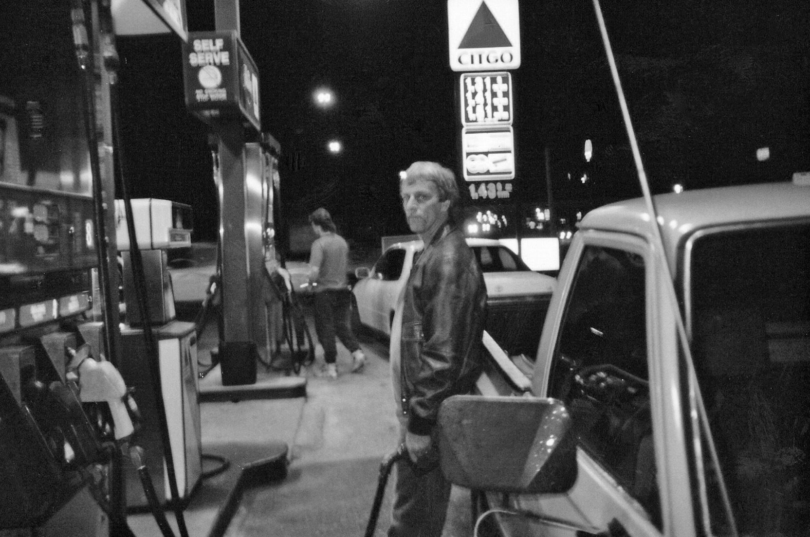 Image of Jim at night at gas station