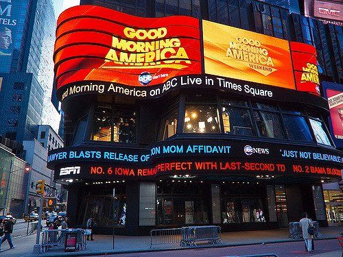 A large building with a sign that says good morning america