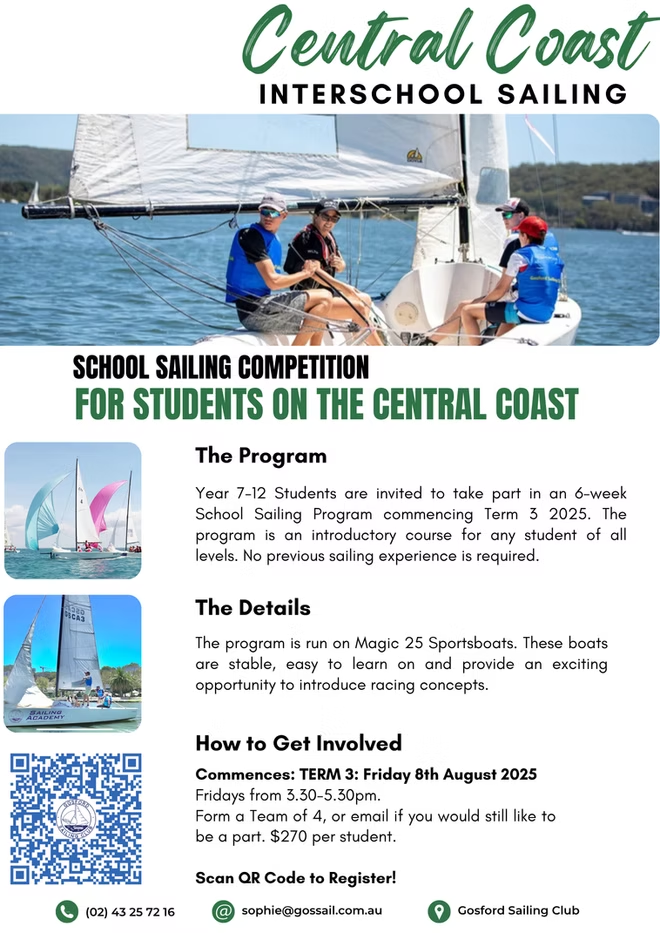 A Flyer for a School Sailing Competition for Students on the Central Coast — Gosford Sailing Club in Gosford, NSW