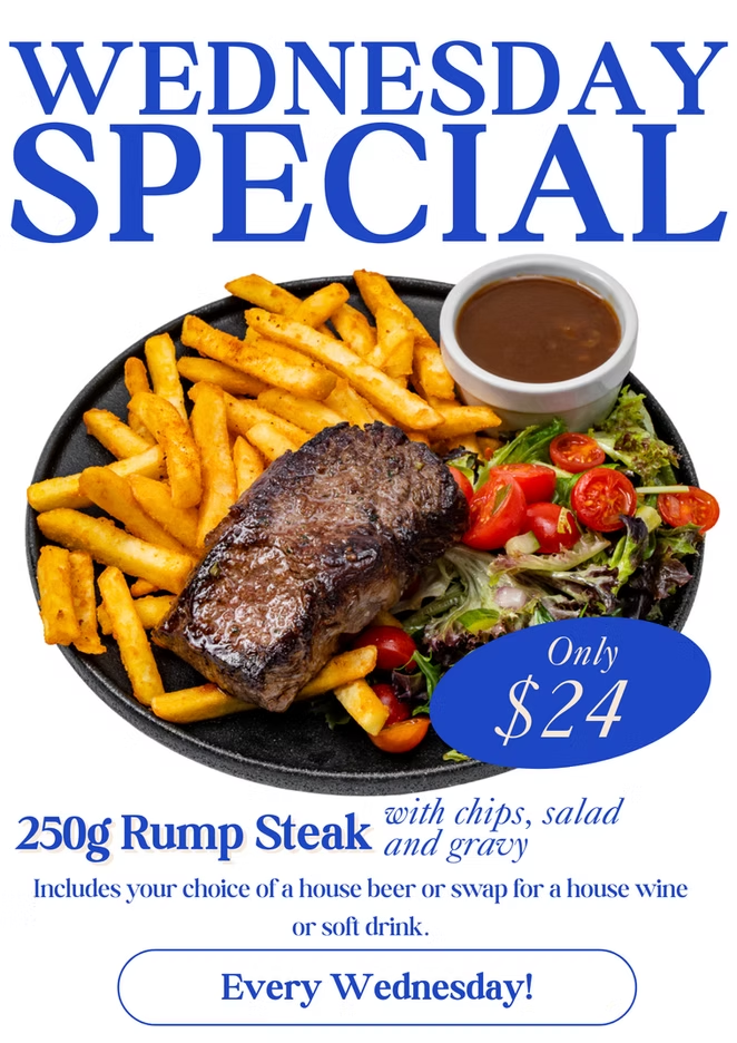 A Wednesday Special for 50g Rump Steak With Chips — Gosford Sailing Club in Gosford, NSW
