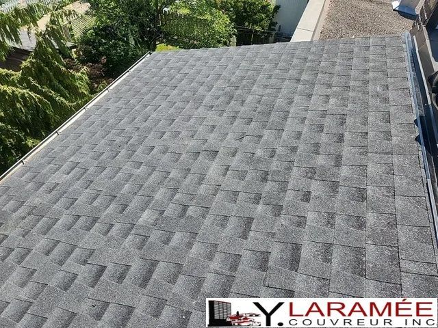 Un toit avec un logo pour laramee coating inc. dessus