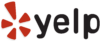 A yelp logo with a red star on a white background.