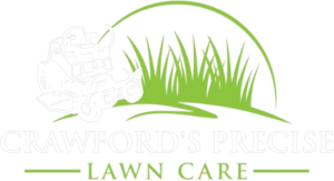 Logo for Crawford's Precise Lawn Care featuring a green lawn graphic and a lawnmower icon.
