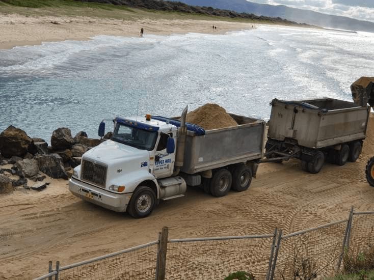 Soil Being Loaded To A Tipper Truck — Tipper Truck Hire In Port Macquarie, NSW