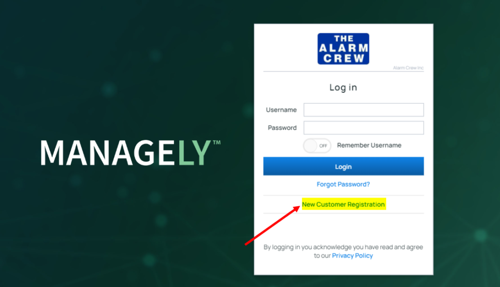 A screenshot of the alarm crew login page.