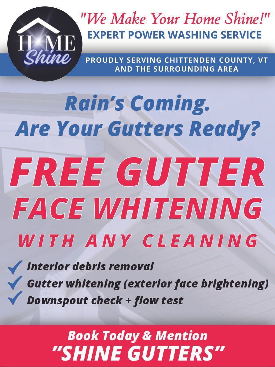 A sign that says rain 's coming are your gutters ready free gutter face whitening with any cleaning