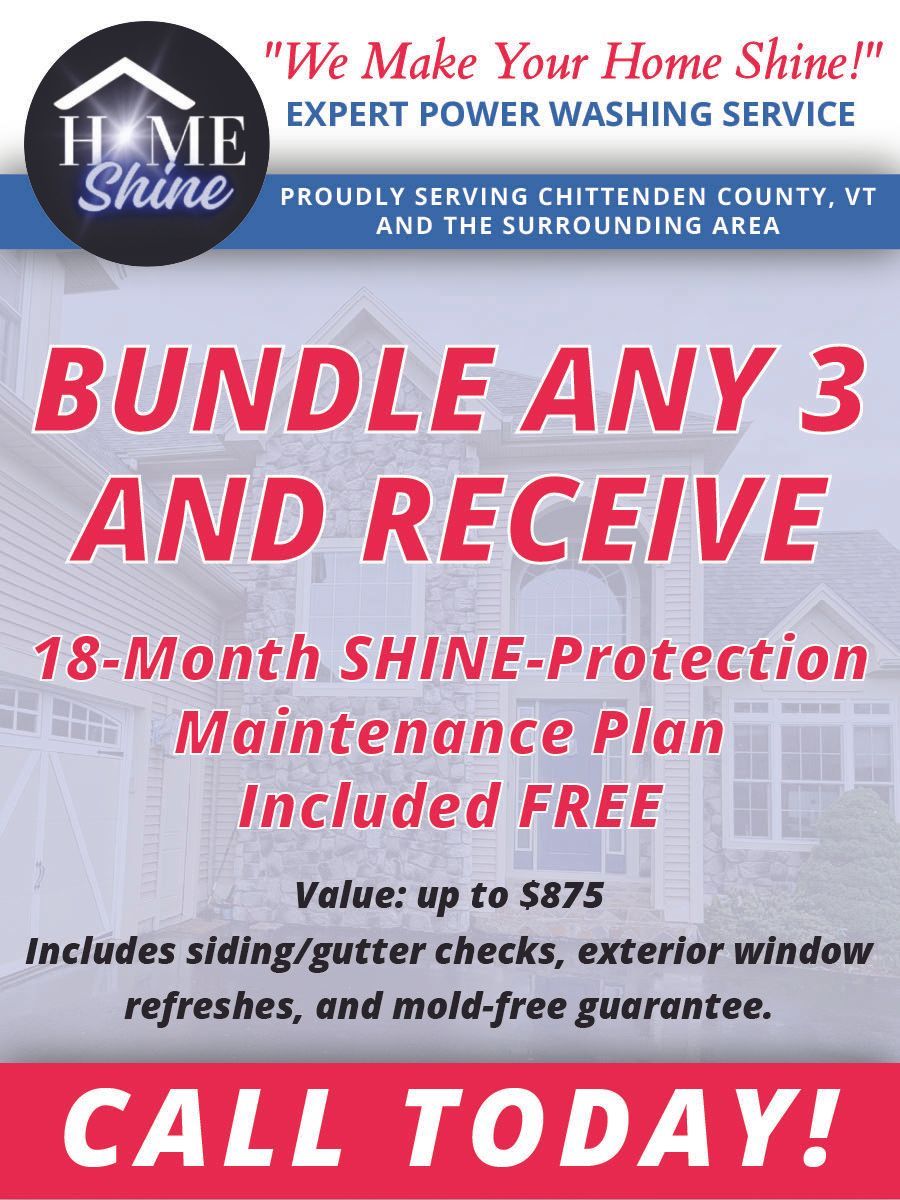 A flyer for home shine that says bundle any 3 and receive 18 month shine protection maintenance plan included free
