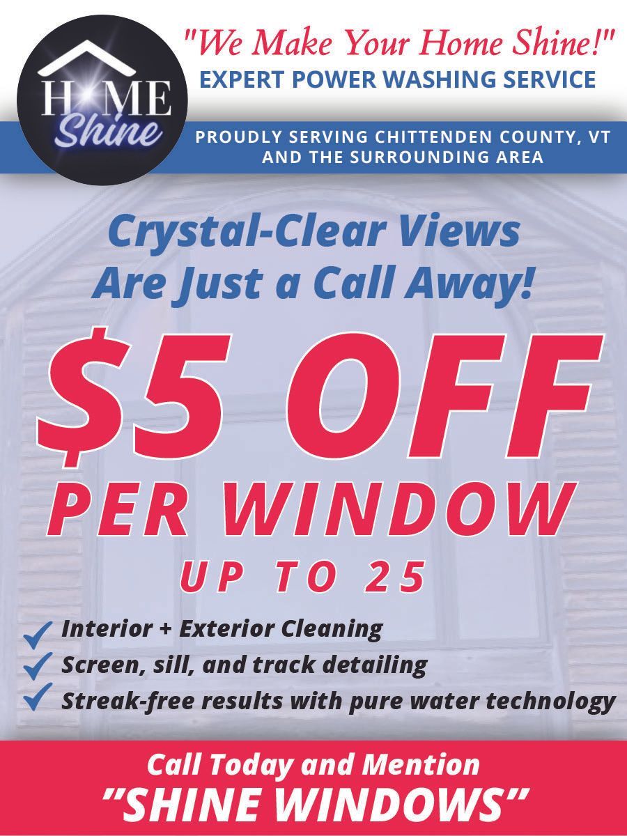 An advertisement for a home shine window cleaning service