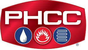 The phcc logo is red and white with a drop of water and a fire.