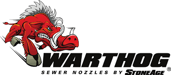 A logo for a company called warthog sewer nozzles by stoneage