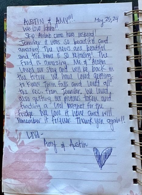A notebook with a letter written to austin 7 amy