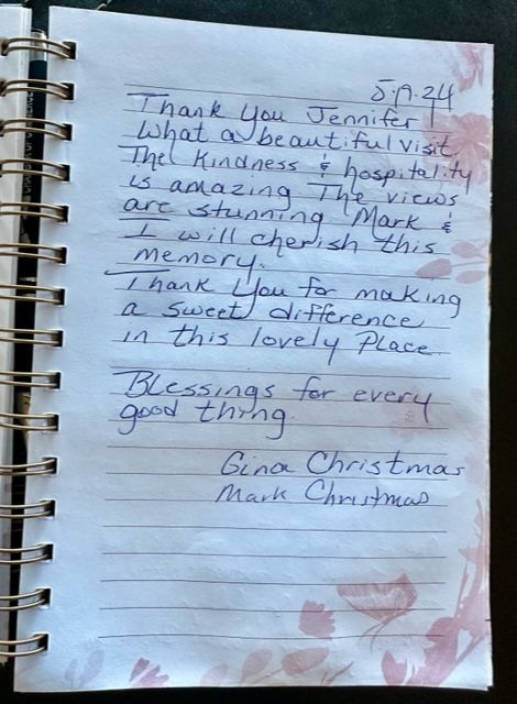 A notebook is open to a page that says thank you jennifer