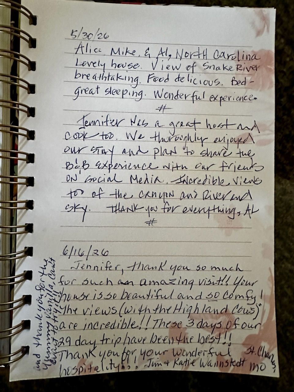 Handwritten notes on a spiral notebook page, with some underlined text and a small sketch near the bottom.