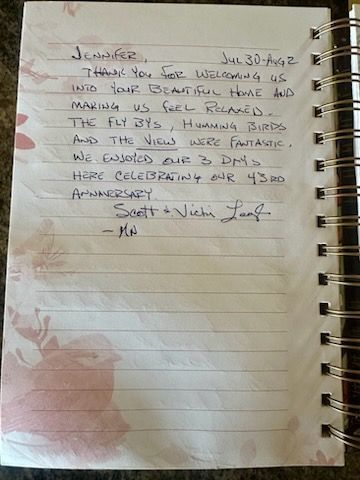 The message expresses gratitude for welcoming them into the home and enjoying their anniversary.