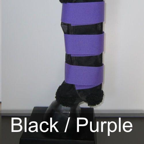 A black and purple boot with the words black / purple below it