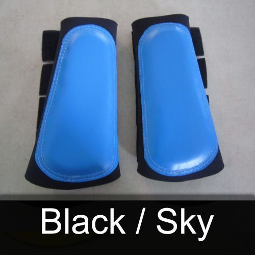 A pair of blue boots with the words black / sky below them