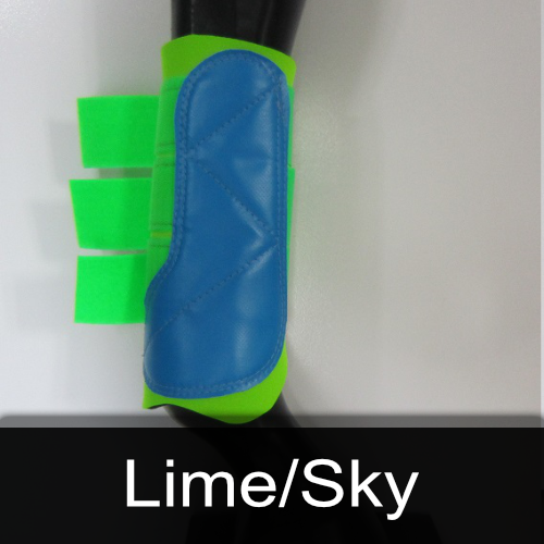 A green and blue boot with the words lime / sky below it