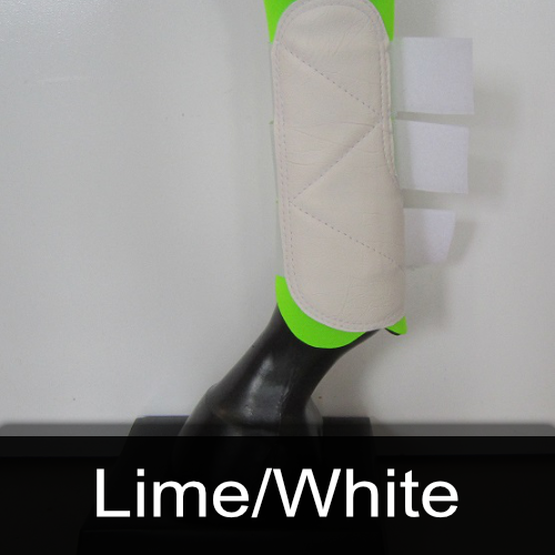 A pair of lime and white knee pads on a mannequin