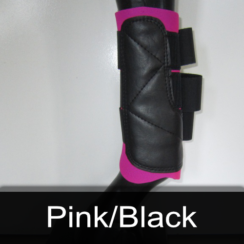 A pair of pink and black boots on a mannequin