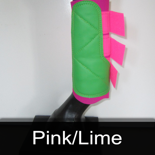 A green and pink boot that says pink / lime