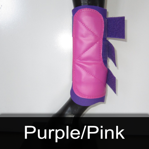 A pair of purple and pink boots on a mannequin