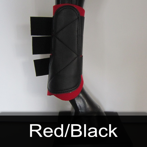 A black and red boot with the words red / black below it