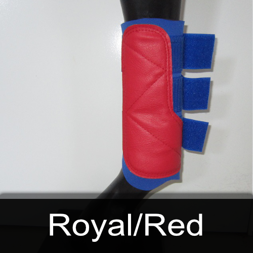 A red and blue boot that says royal / red on it