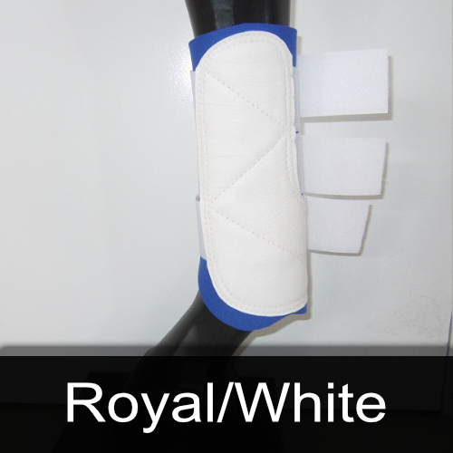 A white and blue boot with the words royal / white below it