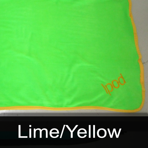 A green towel with the word ipod embroidered on it