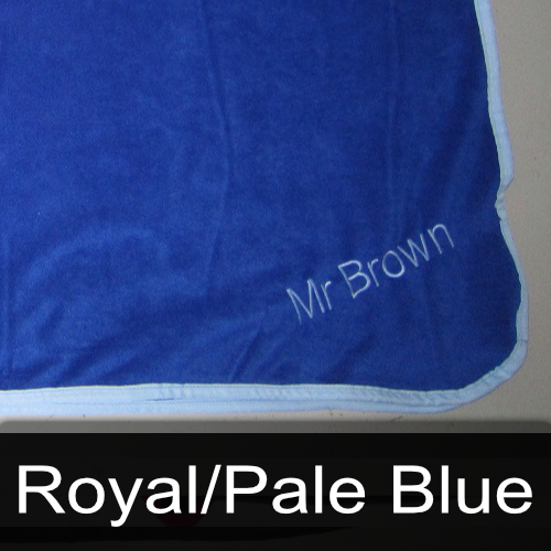 A blue towel with the name mr brown embroidered on it