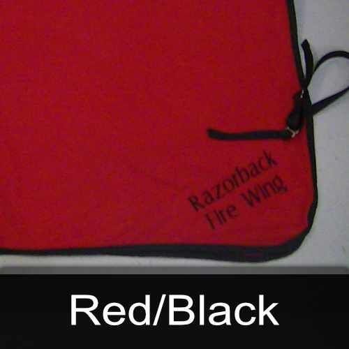 A red and black razorback fire wing blanket