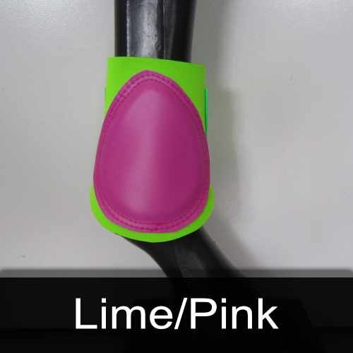 A lime and pink boot is on a mannequin leg.