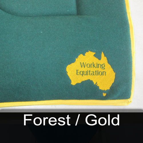 A green blanket with a yellow border and the words working equitazione on it