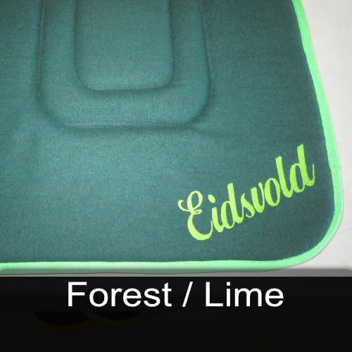 A green cushion with the name eidwold embroidered on it