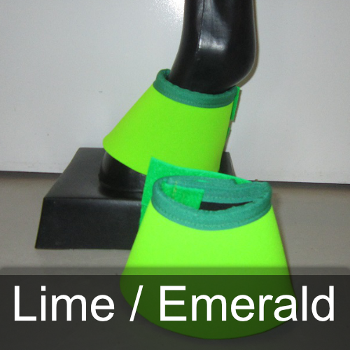 A pair of lime / emerald bell boots on a mannequin