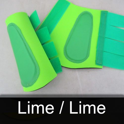 A pair of lime green boot covers on a white surface