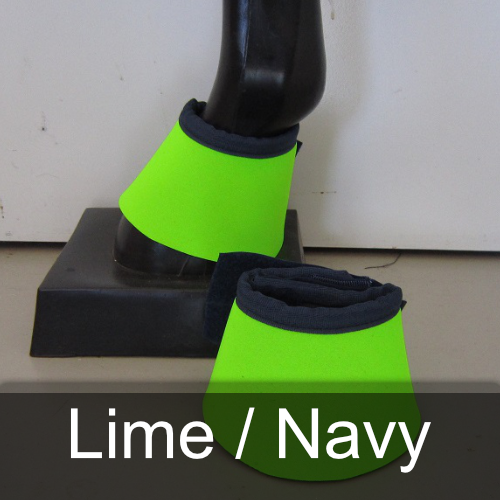 A pair of lime and navy bell boots on a mannequin