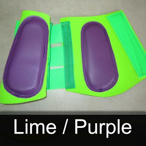 A pair of lime and purple knee pads