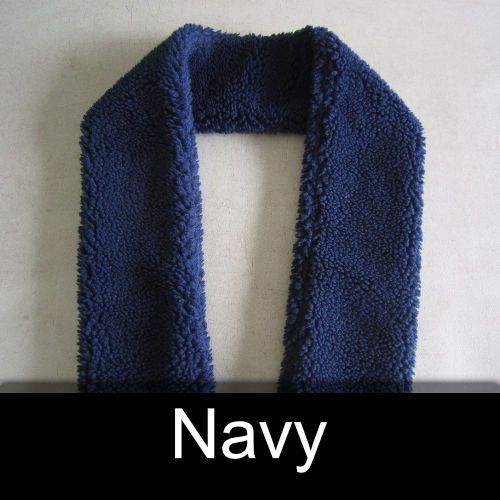 A blue scarf with the word navy below it