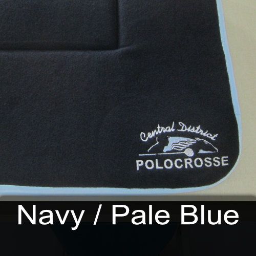 A polocrosse saddle pad in navy and pale blue
