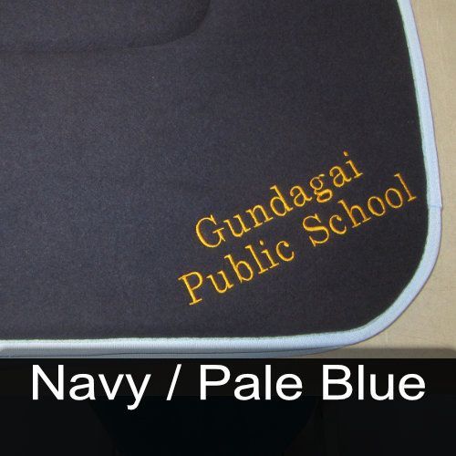 A navy / pale blue hat with gundagai public school embroidered on it