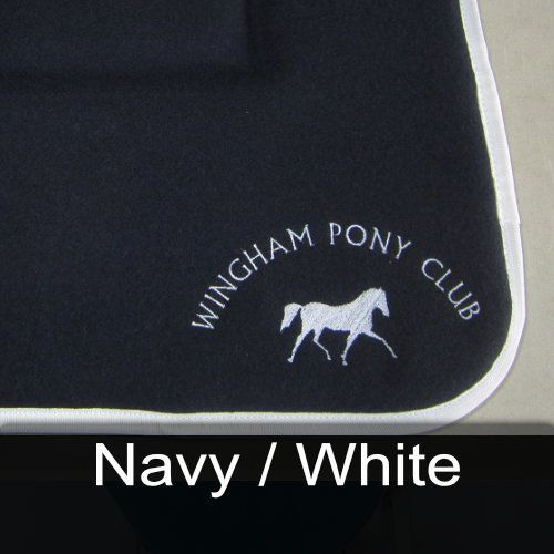 A wingham pony club logo is embroidered on a black cloth