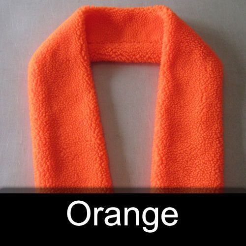 An orange scarf with the word orange below it