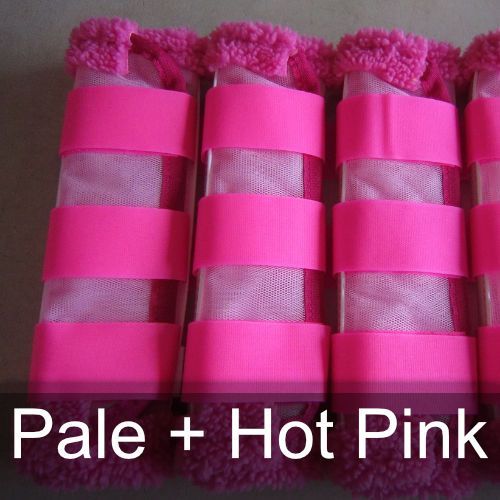 A row of pink socks with the words pale + hot pink below them