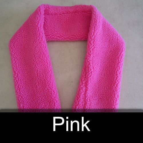 A pink scarf with the word pink below it