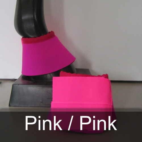 A pair of pink bell boots on a mannequin