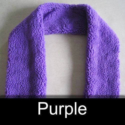 A purple scarf with the word purple below it